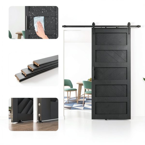TY Modern Black Barn Door 36" x 84" MDF Pine-2