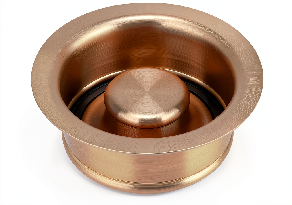 Garmaing Champagne Bronze garbage disposal flange installed in a modern kitchen sink