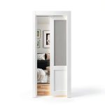 JUBEST White Pocket Door 32x80 Inch Frosted Glass Modern-0