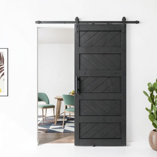 TY Modern Black Barn Door 36" x 84" MDF Pine-0