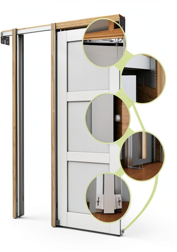 CRUTOP Modern Pocket Door Frame White-3