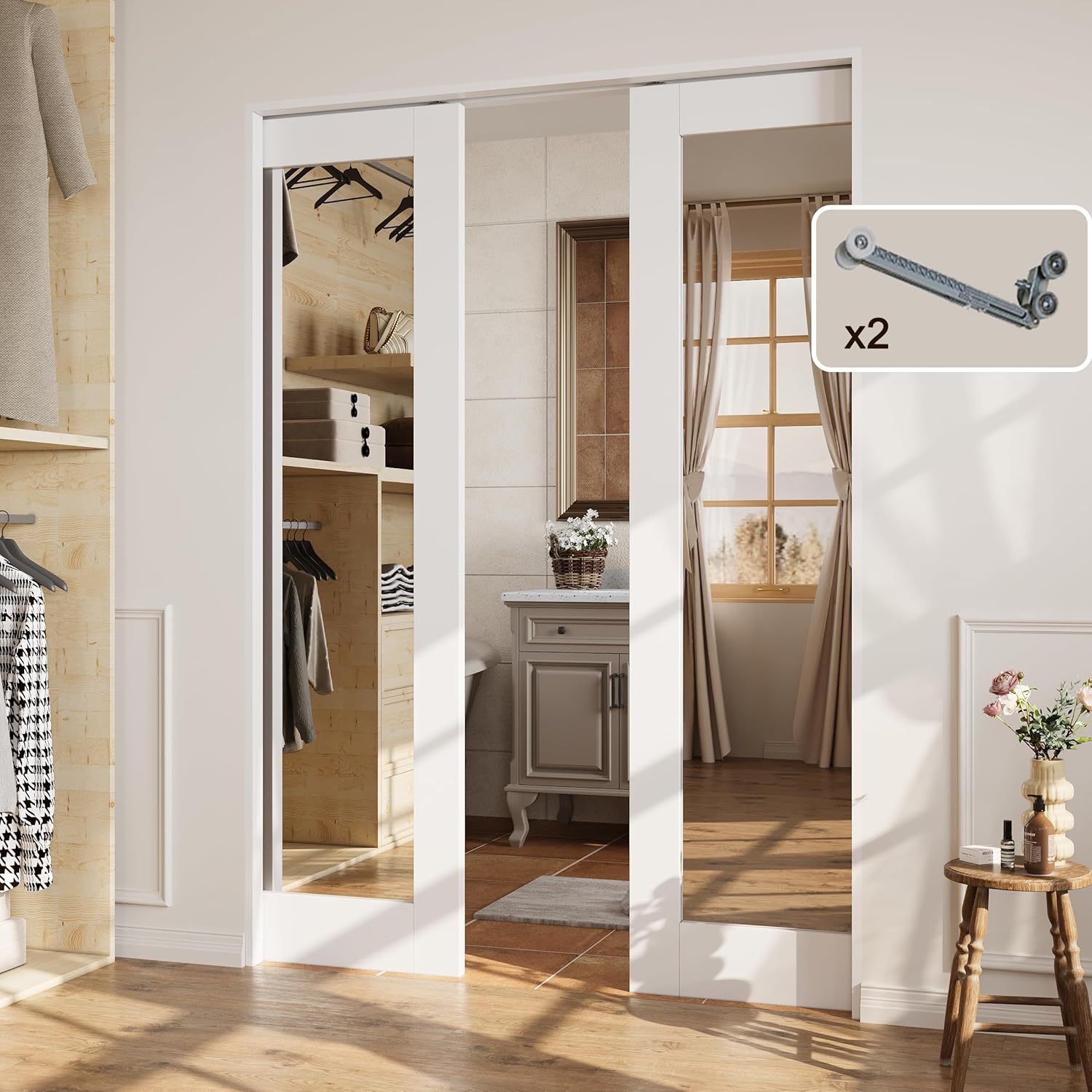 White Pocket Interior Doors 36'' x 80'' Double Doors