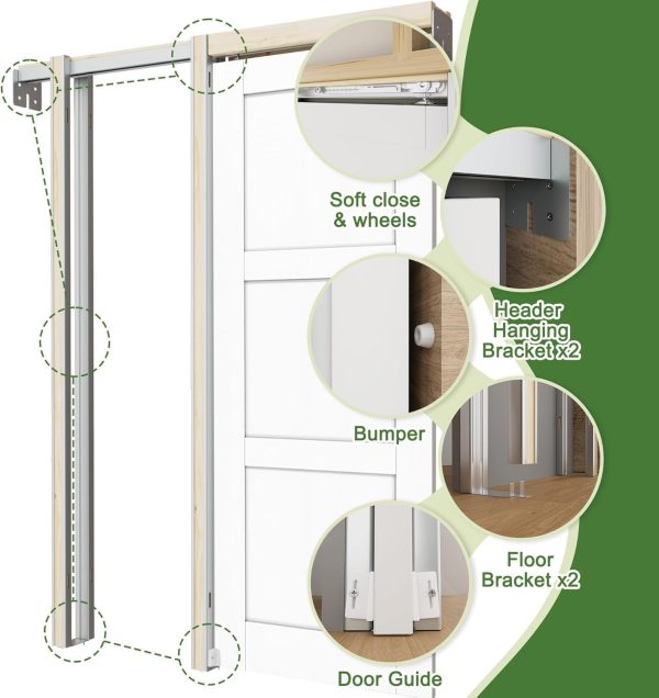 CRUTOP White Pocket Interior Doors 36'' x 80'' Double Doors-3