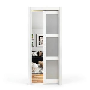 Pocket Door JUBEST 36x96 Inch White Frosted Glass Soft Close Door-0