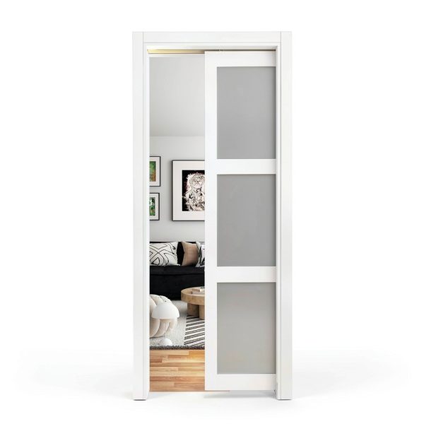 Pocket Door JUBEST 36x96 Inch White Frosted Glass Soft Close Door-0