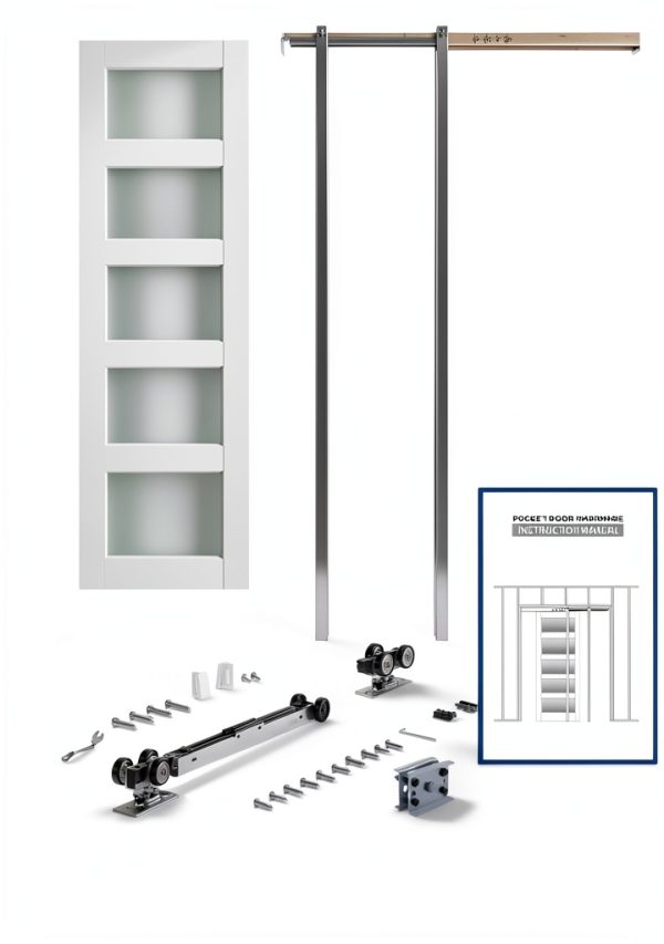 SMARTSTANDARD Pocket Door Kit 28x80 White Glass Modern Soft‑Close-7