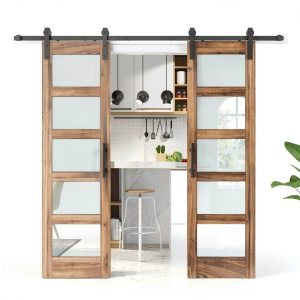 FREDBECK Barn Door 24x84 Double Doors with Hardware Brown Modern Glass-0