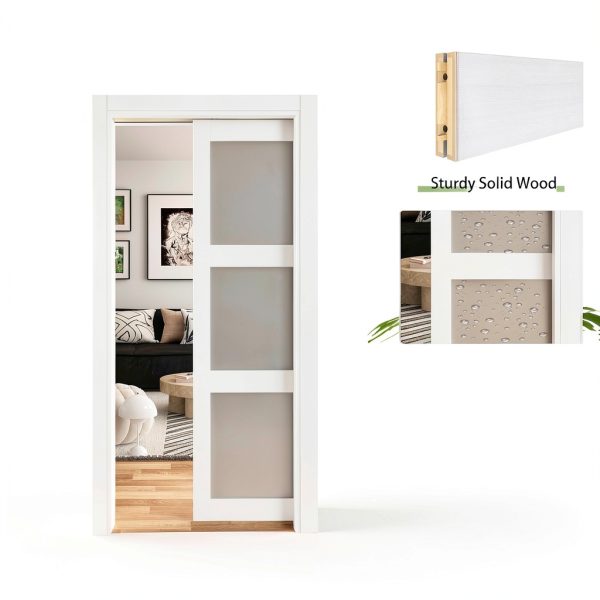 Pocket Door JUBEST 36x96 Inch White Frosted Glass Soft Close Door-1