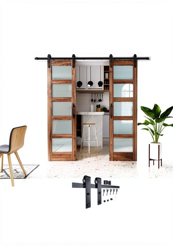 FREDBECK Barn Door 24x84 Double Doors with Hardware Brown Modern Glass-7