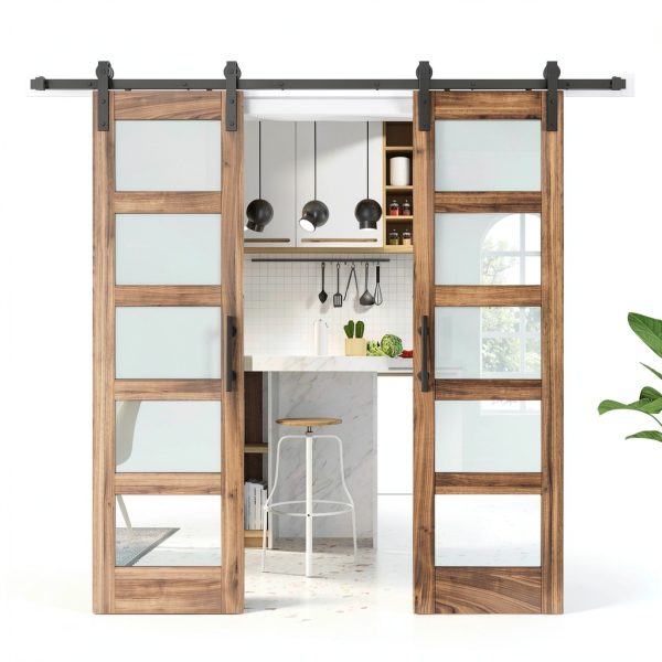 FREDBECK Barn Door 24x84 Double Doors with Hardware Brown Modern Glass-0
