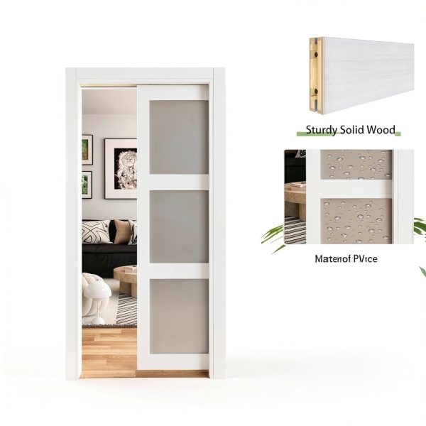 JUBEST Pocket Door White Modern Sliding Door with Soft Close Mechanism-1