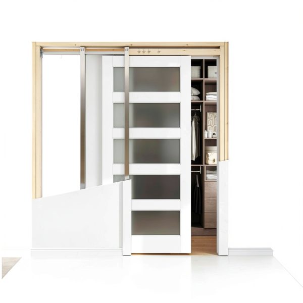 SMARTSTANDARD Pocket Door Kit 28x80 White Glass Modern Soft‑Close-1
