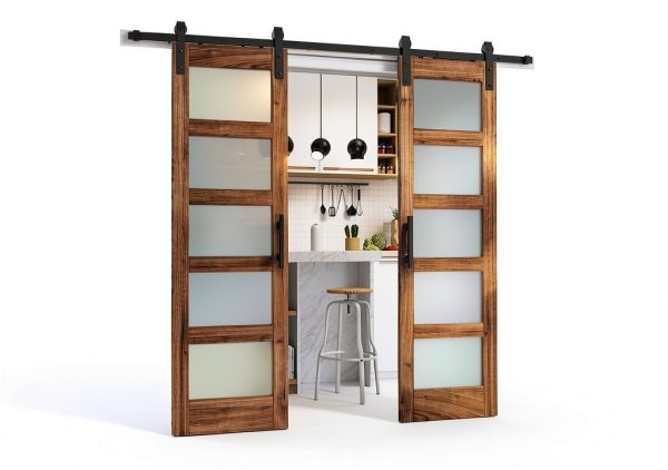 FREDBECK Barn Door 24x84 Double Doors with Hardware Brown Modern Glass-1