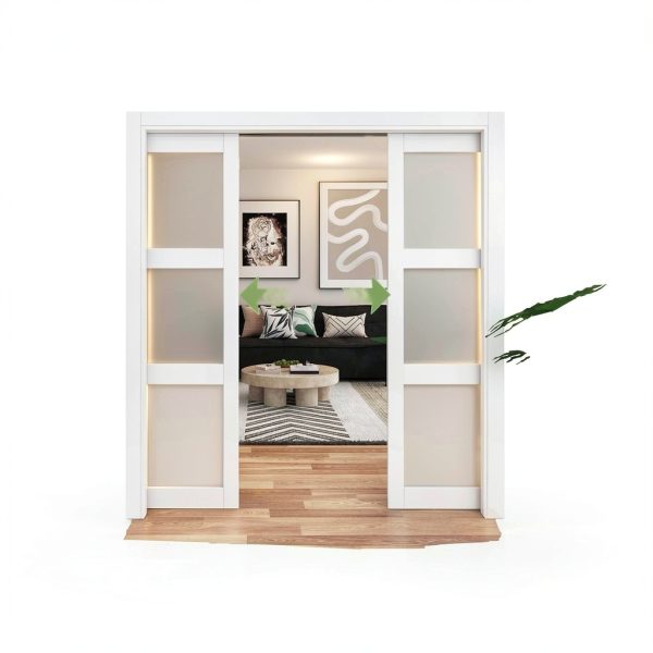 Pocket Door JUBEST 36x96 Inch White Frosted Glass Soft Close Door-5