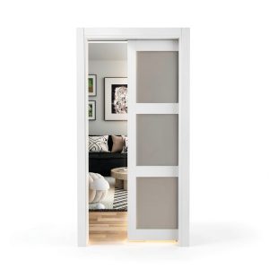 JUBEST Pocket Door White Modern Sliding Door with Soft Close Mechanism-0
