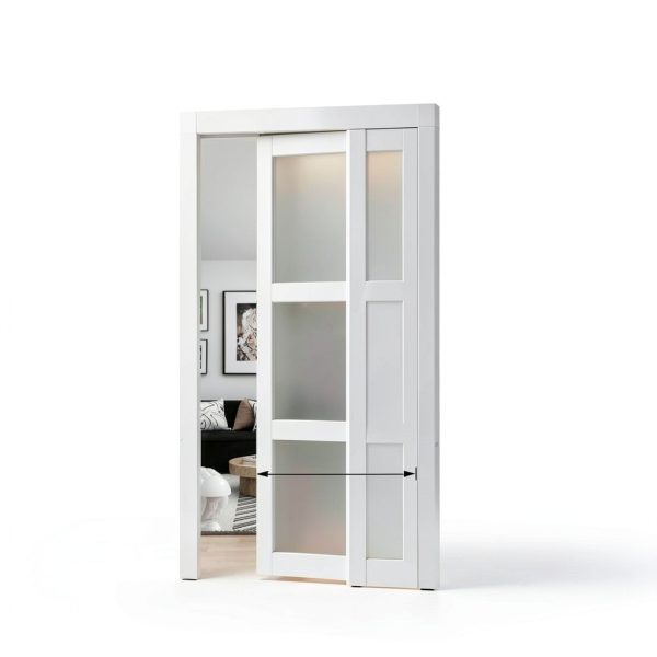 Pocket Door JUBEST 36x96 Inch White Frosted Glass Soft Close Door-3