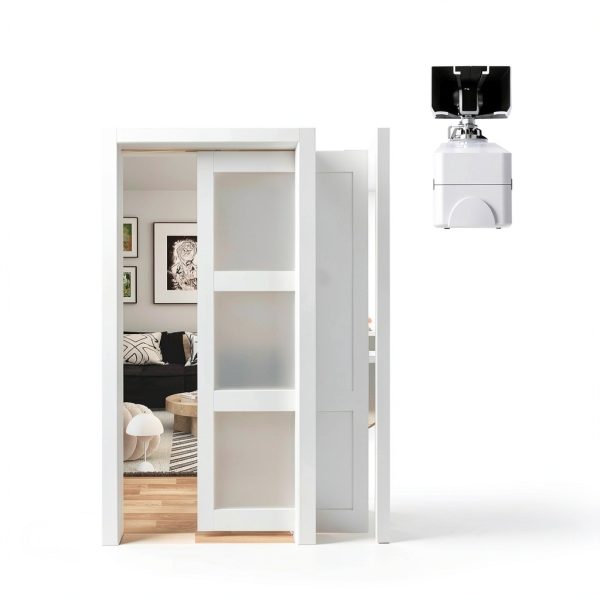 JUBEST Pocket Door White Sliding Door with Soft Close Mechanism 36x80-3