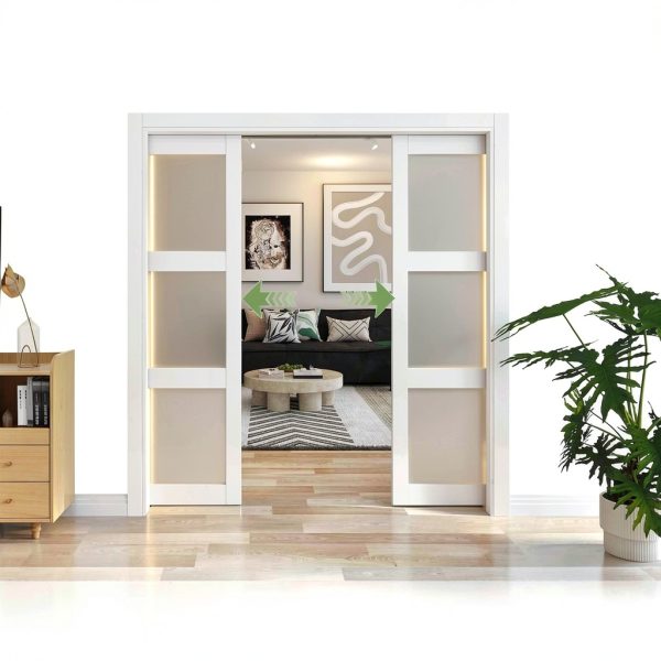 JUBEST Pocket Door White Modern Sliding Door with Soft Close Mechanism-5