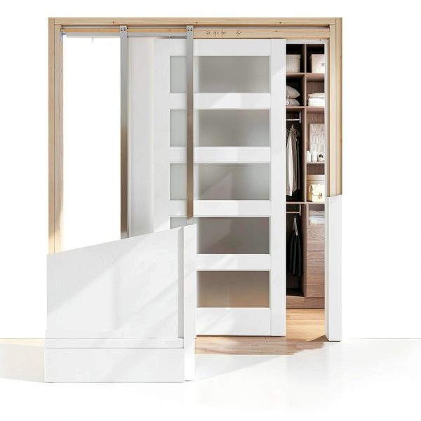 SMARTSTANDARD Pocket Door Kit 28x80 White Glass Modern Soft‑Close-4