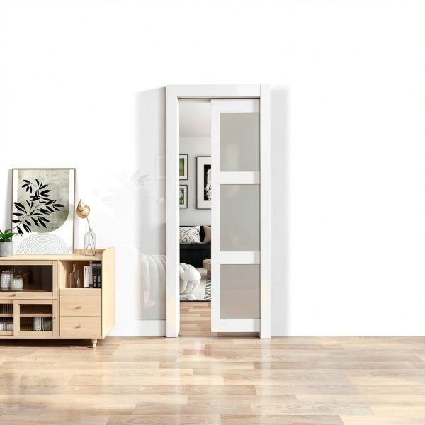 JUBEST Pocket Door White Modern Sliding Door with Soft Close Mechanism-8