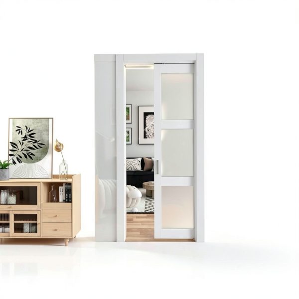 JUBEST Pocket Door White Sliding Door with Soft Close Mechanism 36x80-8