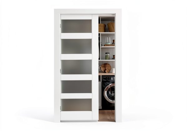 SMARTSTANDARD Pocket Door Kit 28x80 White Glass Modern Soft‑Close-5