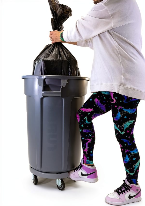 Trash Can Dolly | Heavy-Duty Plastic | 5 Casters | Foot Stabilizer | 460 Lb. Capacity-3
