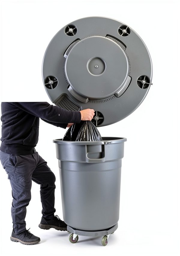 Trash Can Dolly | Heavy-Duty Plastic | 5 Casters | Foot Stabilizer | 460 Lb. Capacity-4