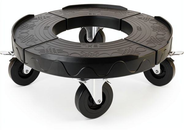 ToLanbbt Trash Can Dolly with 3 in Upgraded Wheels, 15-19 in Adjustable Round Furniture Dolly, Heavy Duty 480 LBS Drum Rolling Base, Keg Dolly for 20, 32, 44, 55 Gallon Garbage Cans, Black, 1 Pack-0